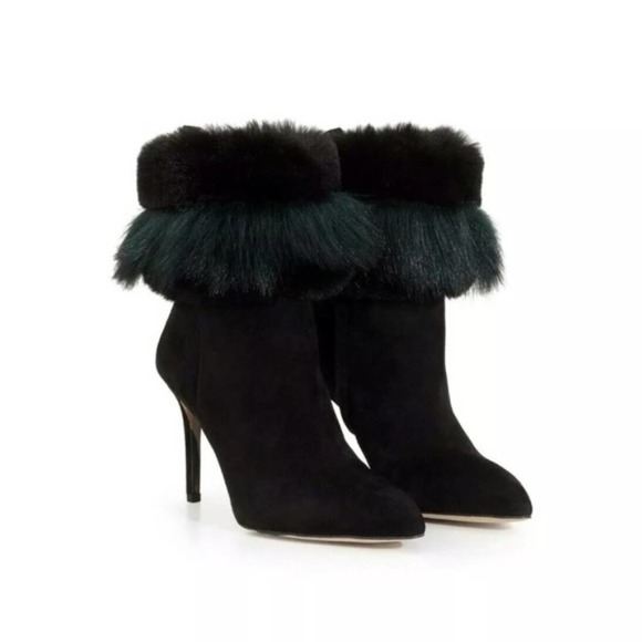 Sam Edelman Ankle Boots Black Suede Leather Fur Trimmed Oleana Heel Booties 6.5